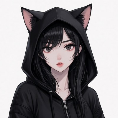 Anime girl in cat ear hoodie