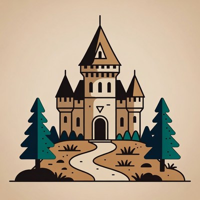 Castle with pine trees illustration