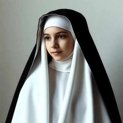 Young nun in black and white habit