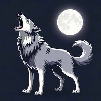 Howling Wolf Under Full Moon