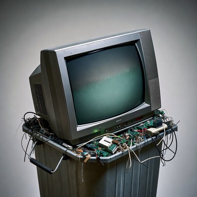 Broken CRT TV in Trash Bin