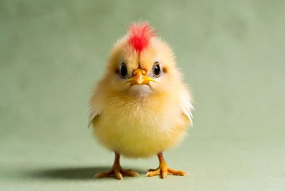Cute yellow chick with red crest