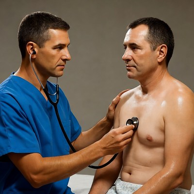 Doctor listening to patient's chest