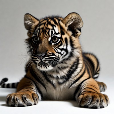 Cute tiger cub lying down