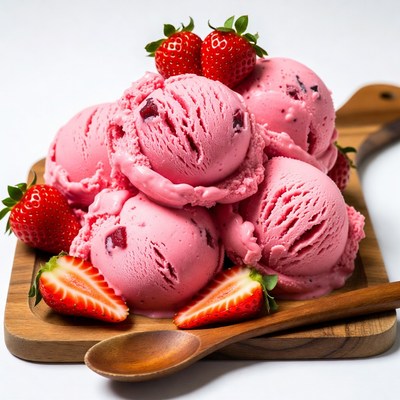 Strawberry Ice Cream with Fresh Strawberries