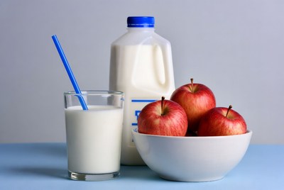 Milk Glass Straw and Red Apples