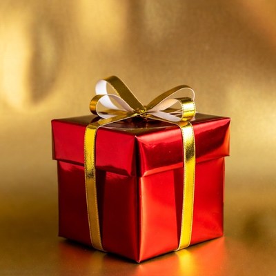 Red gift box with gold ribbon
