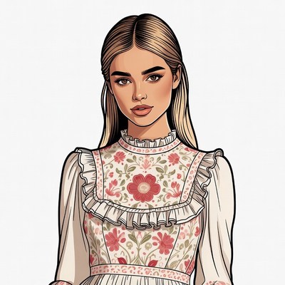 Blonde woman in embroidered dress