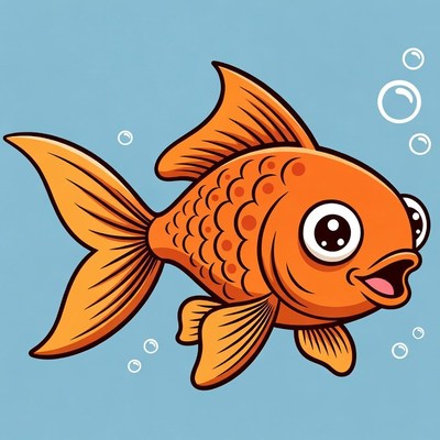Cute Cartoon Goldfish with Bubbles