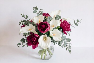 White Calla Lilies and Red Peonies Bouquet
