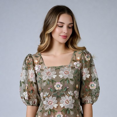 Woman in floral embroidered dress