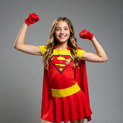 Girl posing in Supergirl costume