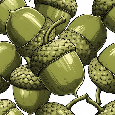 Green Acorns Seamless Pattern