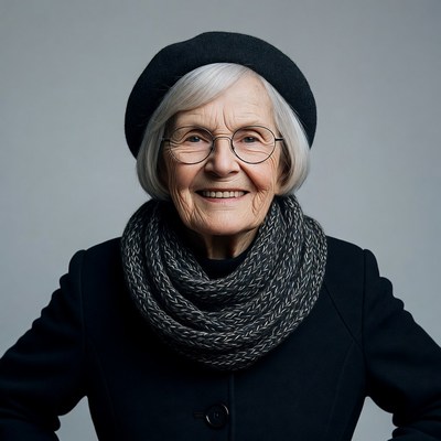 Elderly woman with beret and scarf