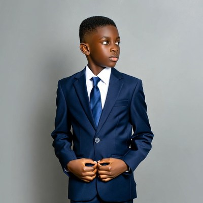 Young Black boy in blue suit