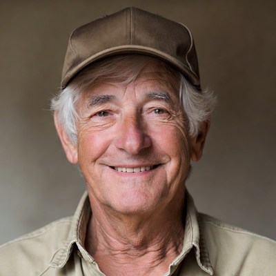 Smiling elderly man in brown cap
