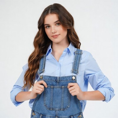 Teen girl in blue overalls