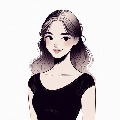 Asian woman with wavy hair illustration