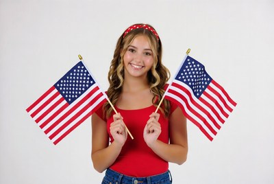 Girl holding American flags