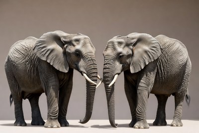 Two elephants touching trunks
