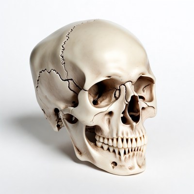 Human skull on white background