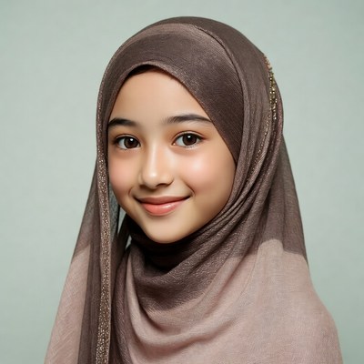 Smiling Asian girl in brown hijab