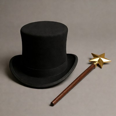 Black Top Hat with Magic Wand