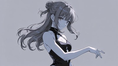 Anime girl in black halter dress