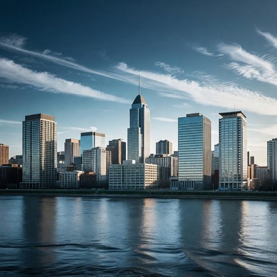 Modern Skyscrapers Reflecting in River