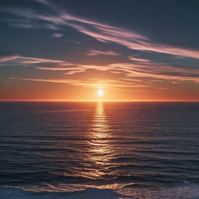 Sunset over ocean with sun reflection