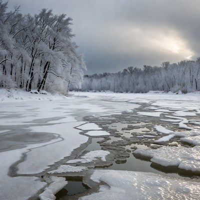 Snowy River with Ice and Trees