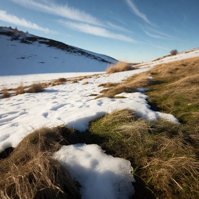 Snowy Grass Hillside Landscape