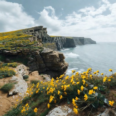 Yellow flowers on coastal cliffs