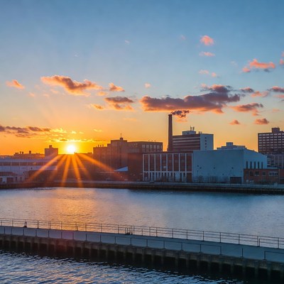 Industrial City Skyline at Sunset