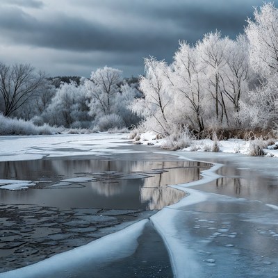 Winter Landscape with Frozen River