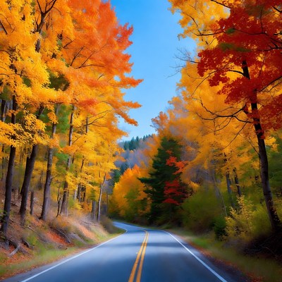 Winding Road Through Autumn Forest