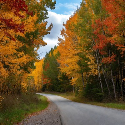 Winding road through autumn forest