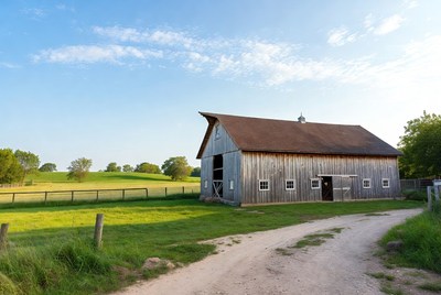 Red Barn in Green Rural Field