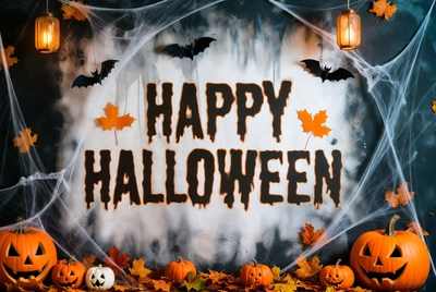 Happy Halloween with Pumpkins and Bats