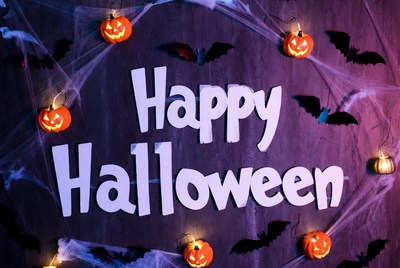 Happy Halloween with Pumpkins and Bats