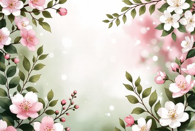 Pink Cherry Blossom Branches Illustration