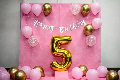 Pink 5th Birthday Balloon Backdrop