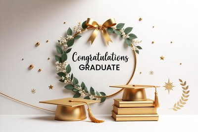 Golden Graduation Caps Wreath Congratulations