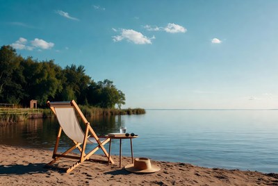 Wooden Beach Chair by Lakeside