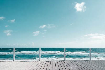Ocean view from wooden pier railing