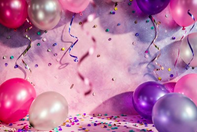 Pink Purple Silver Balloons with Confetti