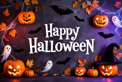 Happy Halloween Pumpkins Bats Ghosts