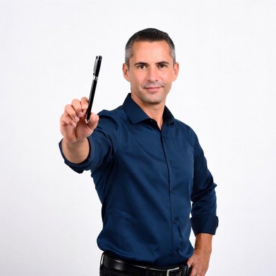 Man holding black pen