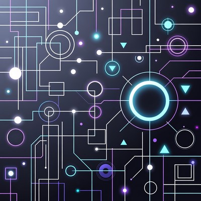 Glowing Neon Circuit Board Pattern