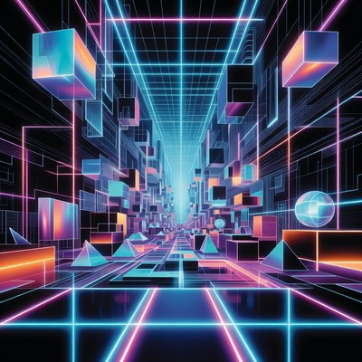 Neon Grid 3D Geometric Tunnel